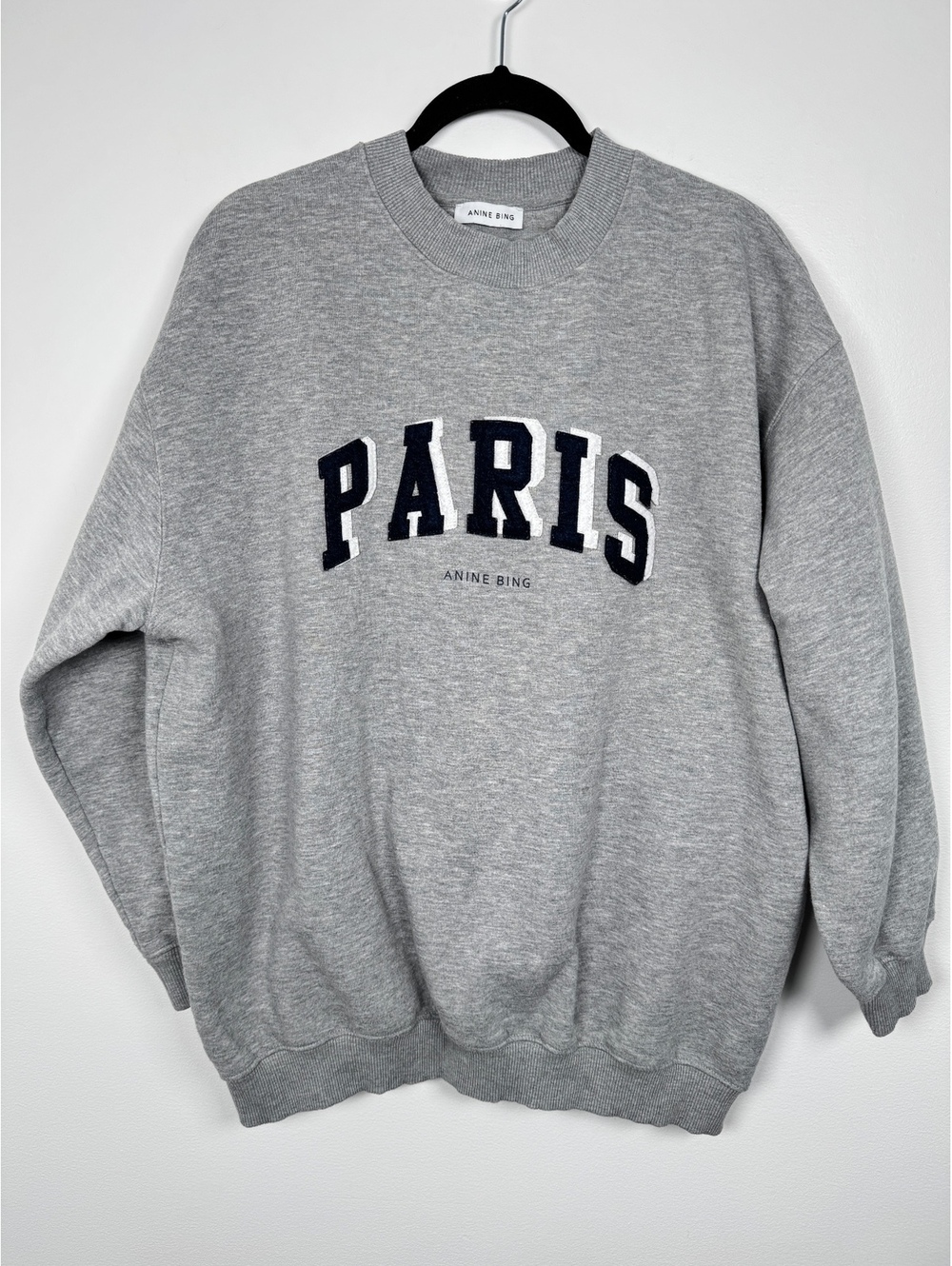 ANINE BING Small Gray Crewneck Sweatshirt with NAVY PARIS Applique